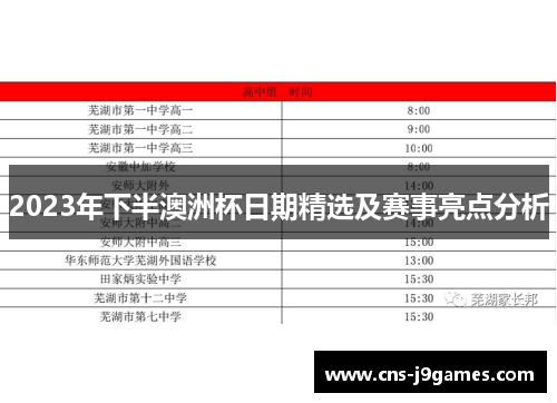 2023年下半澳洲杯日期精选及赛事亮点分析 2023年下半澳洲杯日期精选及赛事亮点分析